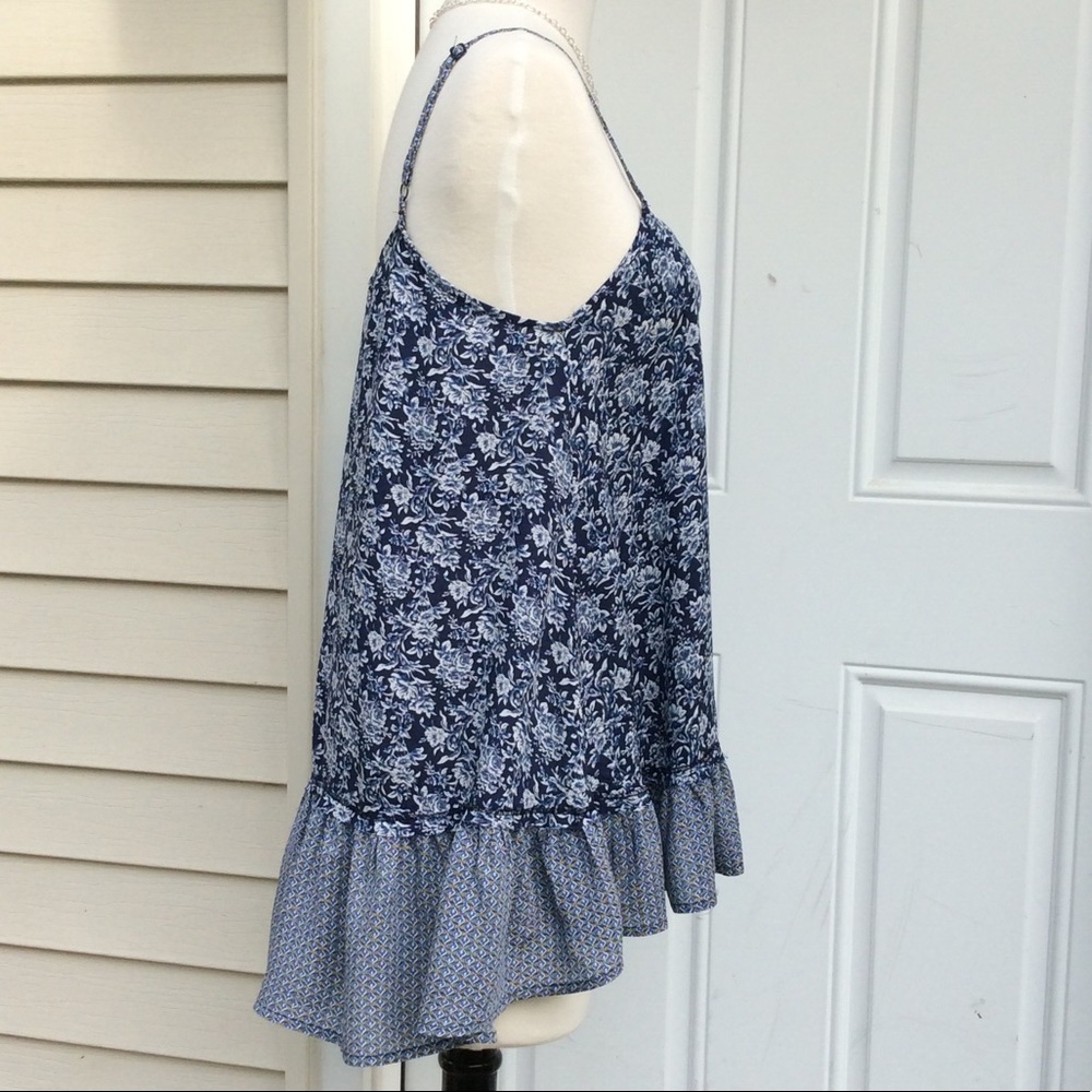New "HEM & THREAD" Navy Print Ruffle bottom TOP - Picture 3 of 4